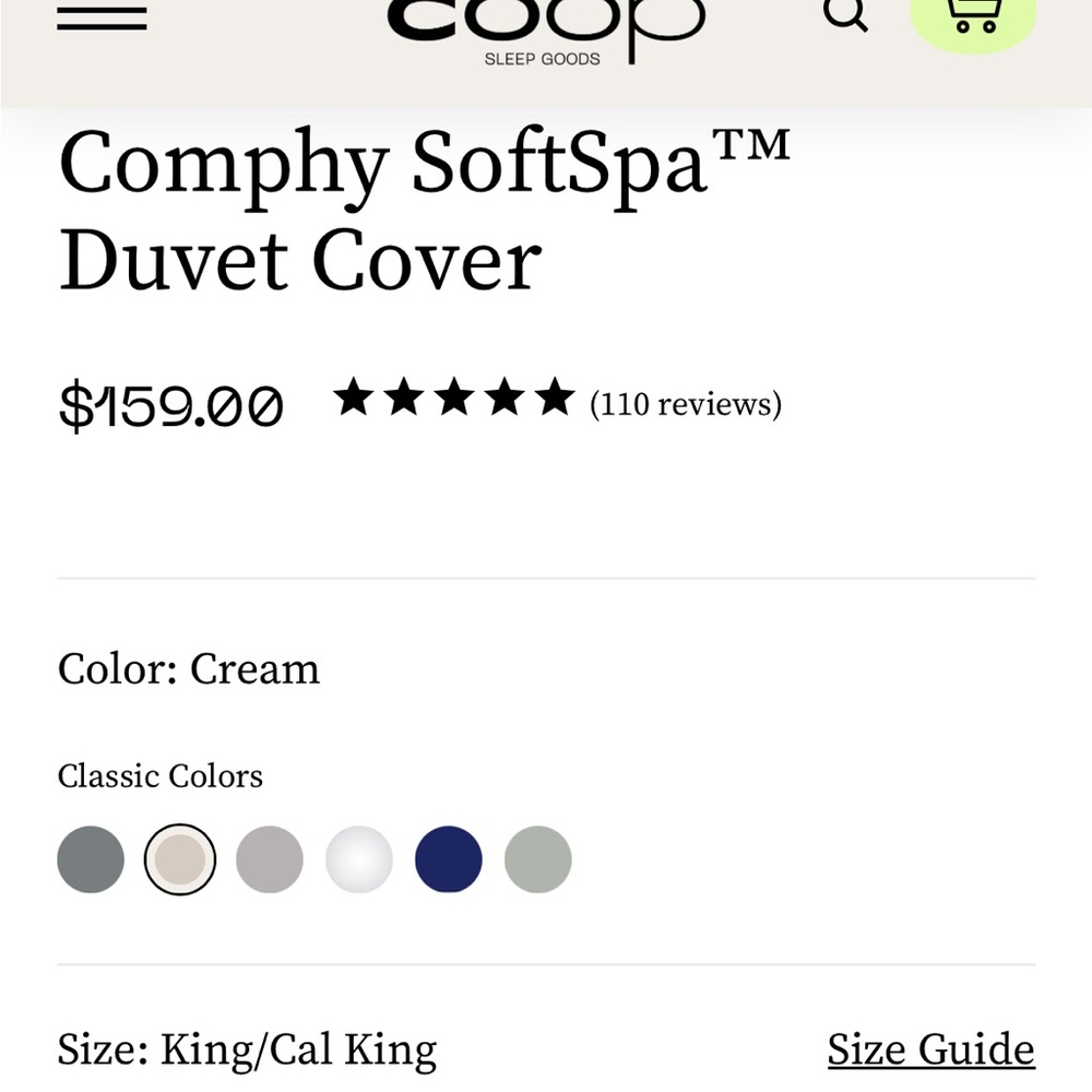 Comphy brand cream king/ cal king duvet cover